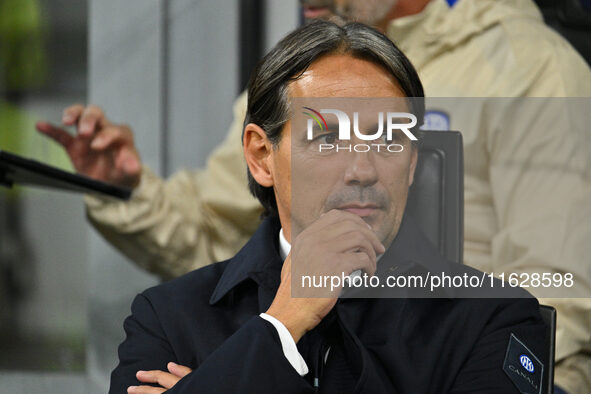 Simone Inzaghi coaches F.C. Inter during the UEFA Champions League 2024/25 League Phase MD2 match between F.C. Inter and F.K. Crvena Zvezda...