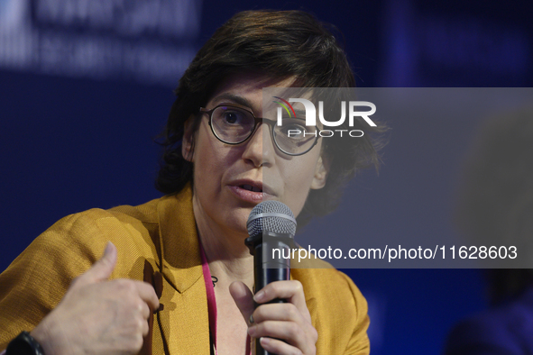 Belgium's Minister of Energy Tinne Van der Straeten speaks during the Warsaw Security Forum 2024 in Warsaw, Poland on October 1, 2024. WSF20...