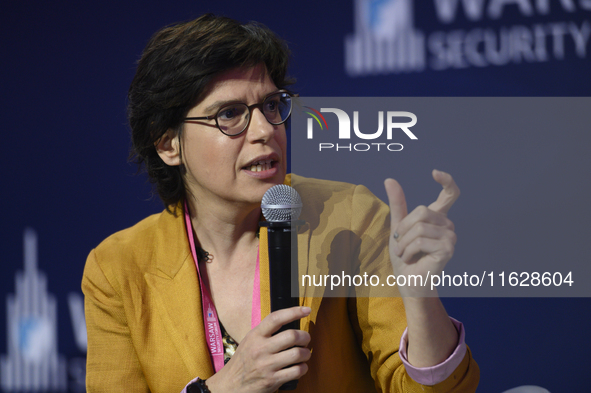 Belgium's Minister of Energy Tinne Van der Straeten speaks during the Warsaw Security Forum 2024 in Warsaw, Poland on October 1, 2024. WSF20...