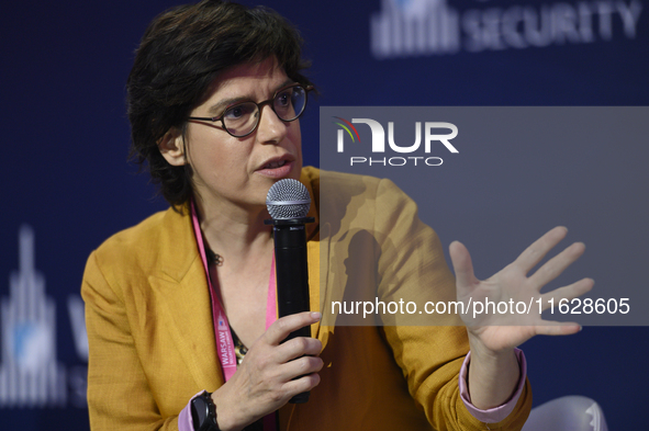 Belgium's Minister of Energy Tinne Van der Straeten speaks during the Warsaw Security Forum 2024 in Warsaw, Poland on October 1, 2024. WSF20...