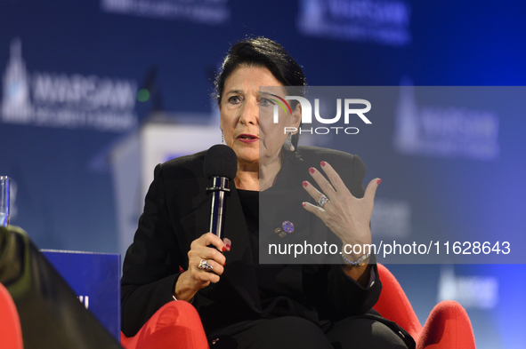 Georgia's President Salome Zourabichvili speaks during the Warsaw Security Forum 2024 in Warsaw, Poland on October 1, 2024. WSF2024, entitle...