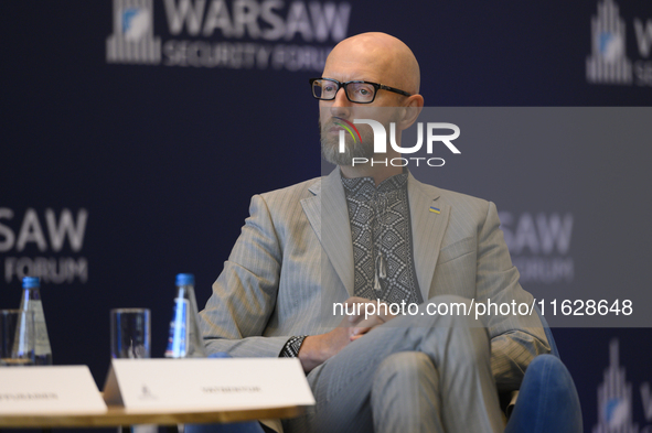 Former Prime Minister of Ukraine and Chairman of the Kyiv Security Forum Arseniy Yatsenyuk looks on during the Warsaw Security Forum 2024 in...