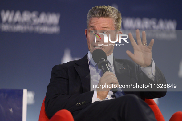 Sweden's Minister of Defence Pal Jonson speaks during the Warsaw Security Forum 2024 in Warsaw, Poland on October 1, 2024. WSF2024, entitled...