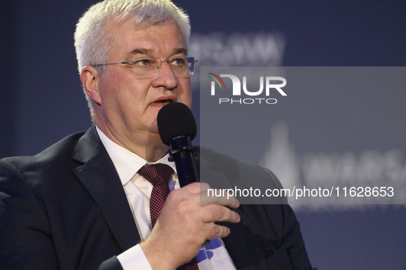 Ukraine's Minister of Foreign Affairs Andrii Sybiha speaks during the Warsaw Security Forum 2024 in Warsaw, Poland on October 1, 2024. WSF20...