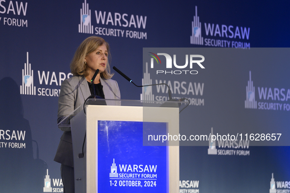 European Commission's Vice-President for Values and Transparency Vera Jourova speaks during the Warsaw Security Forum 2024 in Warsaw, Poland...