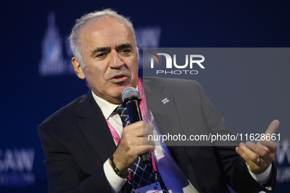 Former chess world champion and founder of Free Russia Forum Garry Kasparov speaks during the Warsaw Security Forum 2024 in Warsaw, Poland o...