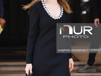 Maya Hawke is seen during the Milan Womenswear Spring/Summer 2025 in Milan, Italy, on September 19, 2024 (