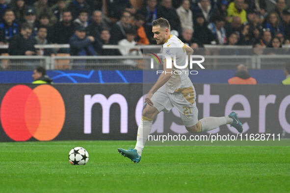 Timi Elsnik of FK Crvena Zvezda is in action during the UEFA Champions League 2024/25 League Phase MD2 match between F.C. Inter and F.K. Crv...