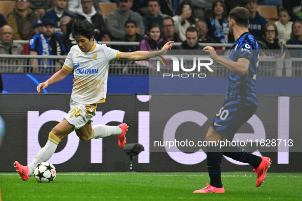 Youngwoo Seol of FK Crvena Zvezda is in action during the UEFA Champions League 2024/25 League Phase MD2 match between F.C. Inter and F.K. C...