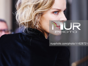 Eva Herzigova is seen during the Milan Womenswear Spring/Summer 2025 in Milan, Italy, on September 21, 2024 (