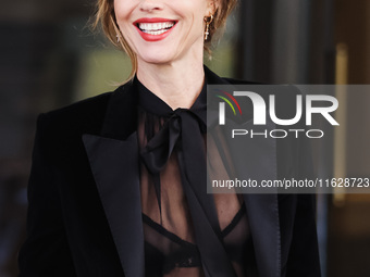 Eva Herzigova is seen during the Milan Womenswear Spring/Summer 2025 in Milan, Italy, on September 21, 2024 (