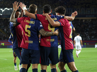 Robert Lewandowski celebrates a goal during the match between FC Barcelona and BSC Young Boys in the week 2 of the League Stage of the UEFA...