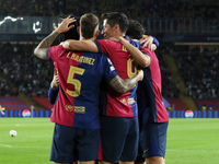 Robert Lewandowski celebrates a goal during the match between FC Barcelona and BSC Young Boys in the week 2 of the League Stage of the UEFA...