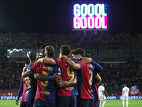 Robert Lewandowski celebrates a goal during the match between FC Barcelona and BSC Young Boys in the week 2 of the League Stage of the UEFA...