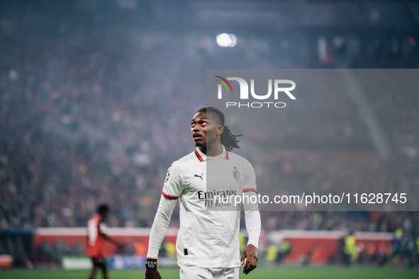 Rafael Leao of AC Milan looks on during the UEFA Champions League 2024/25 League Phase MD2 match between Bayer 04 Leverkusen and AC Milan at...