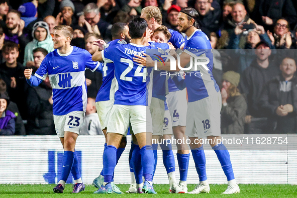 Birmingham City celebrate the goal by #9, Alfie May (partially hidden facing the camera), during the Sky Bet League 1 match between Birmingh...