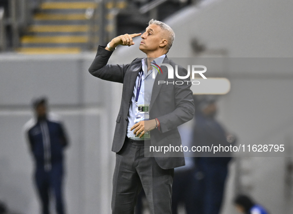 Al Ain FC Head Coach, Hernan Crespo, reacts during the AFC Champions League elite west football match between Qatar's Al Gharafa SC and Unit...