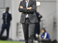 Al Ain FC Head Coach, Hernan Crespo, reacts during the AFC Champions League elite west football match between Qatar's Al Gharafa SC and Unit...