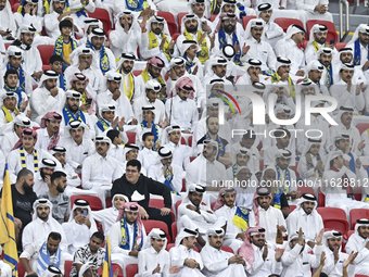 Al Gharafa SC supporters cheer for their team during the AFC Champions League elite west football match between Qatar's Al Gharafa SC and Un...