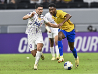 Saifeldeen Hassan Fadlalla (R) of Al Gharafa SC battles for the ball with Kaku of Al Ain FC during the AFC Champions League elite west footb...