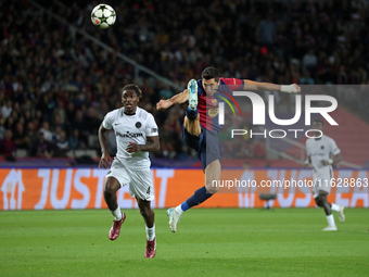 Robert Lewandowski and Tanguy Banhie Zoukro play during the match between FC Barcelona and BSC Young Boys in the week 2 of the League Stage...