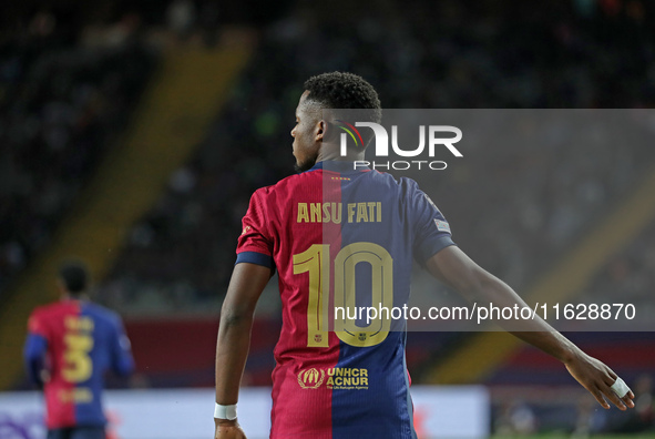 Ansu Fati plays during the match between FC Barcelona and BSC Young Boys in the week 2 of the League Stage of the UEFA Champions League, at...