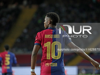 Ansu Fati plays during the match between FC Barcelona and BSC Young Boys in the week 2 of the League Stage of the UEFA Champions League, at...