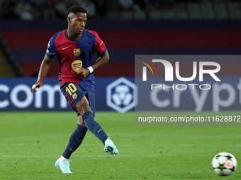 Ansu Fati plays during the match between FC Barcelona and BSC Young Boys in the week 2 of the League Stage of the UEFA Champions League, at...