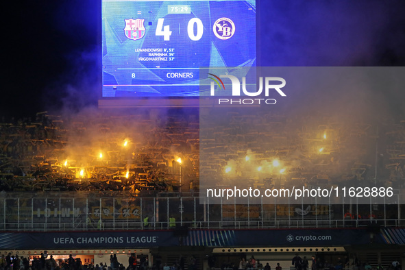 Young Boys fans with flares during the match between FC Barcelona and BSC Young Boys in the week 2 of the League Stage of the UEFA Champions...