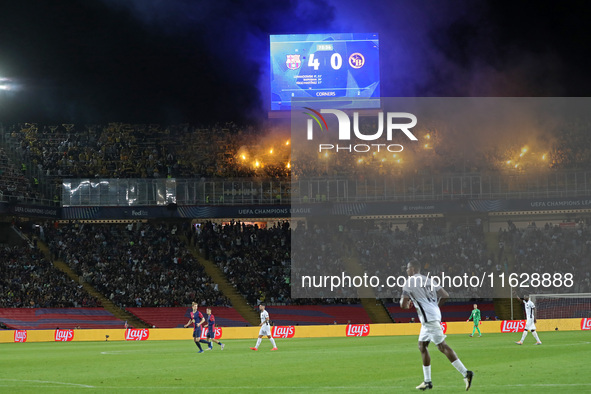 Young Boys fans with flares during the match between FC Barcelona and BSC Young Boys in the week 2 of the League Stage of the UEFA Champions...