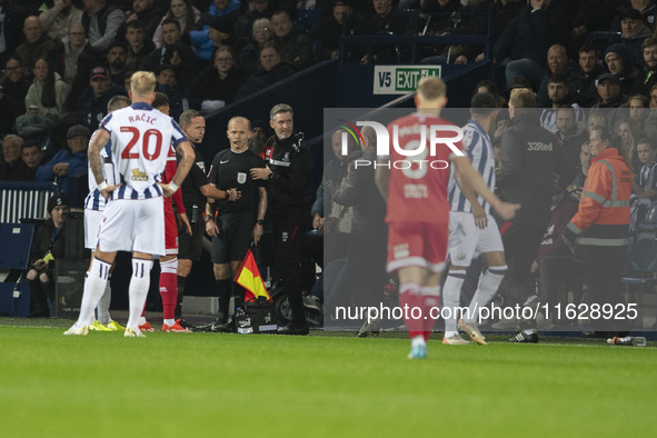 Rob Smith is the assistant referee taken ill during the Sky Bet Championship match between West Bromwich Albion and Middlesbrough at The Haw...