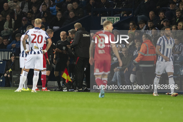 Rob Smith is the assistant referee taken ill during the Sky Bet Championship match between West Bromwich Albion and Middlesbrough at The Haw...