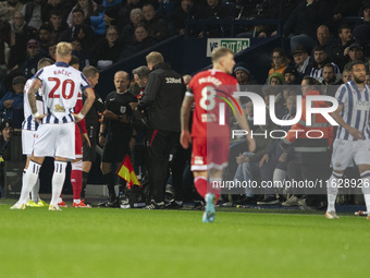 Rob Smith is the assistant referee taken ill during the Sky Bet Championship match between West Bromwich Albion and Middlesbrough at The Haw...