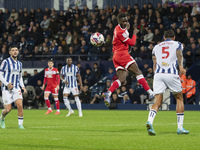 Middlesbrough's Emmanuel Latte Lath heads the ball, but his header is wide during the Sky Bet Championship match between West Bromwich Albio...