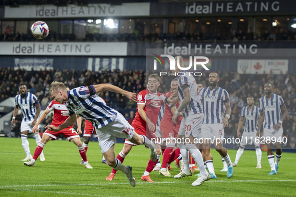 West Bromwich Albion's Torbjorn Heggem heads clear from a corner during the Sky Bet Championship match between West Bromwich Albion and Midd...