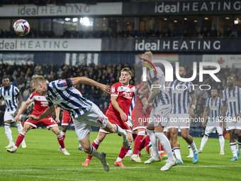 West Bromwich Albion's Torbjorn Heggem heads clear from a corner during the Sky Bet Championship match between West Bromwich Albion and Midd...