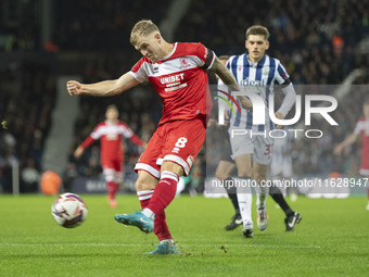 Riley McGree of Middlesbrough shoots on goal during the Sky Bet Championship match between West Bromwich Albion and Middlesbrough at The Haw...