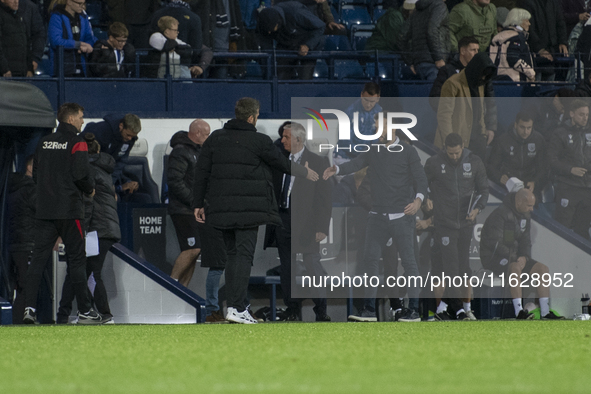 Middlesbrough Manager Michael Carrick shakes the hand of West Bromwich Albion Manager Carlos Corberan at the final whistle of the Sky Bet Ch...