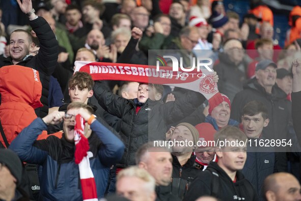 Middlesbrough fans celebrate at the final whistle during the Sky Bet Championship match between West Bromwich Albion and Middlesbrough at Th...