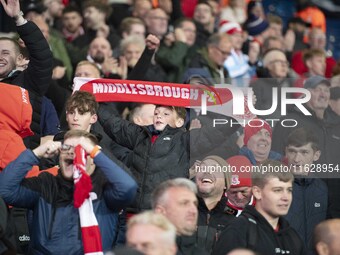 Middlesbrough fans celebrate at the final whistle during the Sky Bet Championship match between West Bromwich Albion and Middlesbrough at Th...