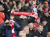 Middlesbrough fans celebrate at the final whistle during the Sky Bet Championship match between West Bromwich Albion and Middlesbrough at Th...