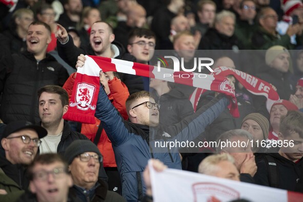 Middlesbrough fans celebrate at the final whistle during the Sky Bet Championship match between West Bromwich Albion and Middlesbrough at Th...