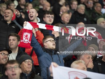 Middlesbrough fans celebrate at the final whistle during the Sky Bet Championship match between West Bromwich Albion and Middlesbrough at Th...