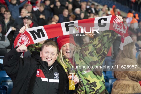 Middlesbrough fans celebrate at the final whistle during the Sky Bet Championship match between West Bromwich Albion and Middlesbrough at Th...