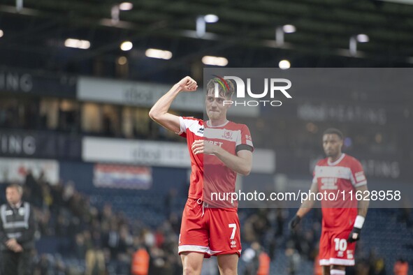 Hayden Hackney of Middlesbrough celebrates at the final whistle during the Sky Bet Championship match between West Bromwich Albion and Middl...