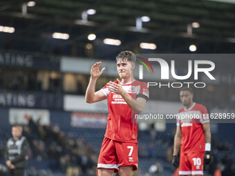 Hayden Hackney of Middlesbrough celebrates at the final whistle during the Sky Bet Championship match between West Bromwich Albion and Middl...