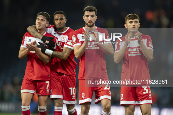 Middlesbrough's players celebrate the win at the end of the Sky Bet Championship match between West Bromwich Albion and Middlesbrough at The...