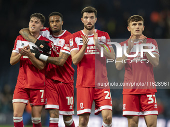 Middlesbrough's players celebrate the win at the end of the Sky Bet Championship match between West Bromwich Albion and Middlesbrough at The...