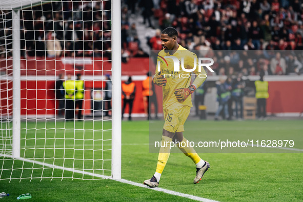 Mike Maignan of AC Milan looks on during the UEFA Champions League 2024/25 League Phase MD2 match between Bayer 04 Leverkusen and AC Milan a...