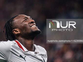 Tammy Abraham of AC Milan reacts after missing a chance during the UEFA Champions League 2024/25 League Phase MD2 match between Bayer 04 Lev...